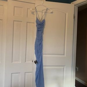 Blue Spaghetti Strap Dress with side split